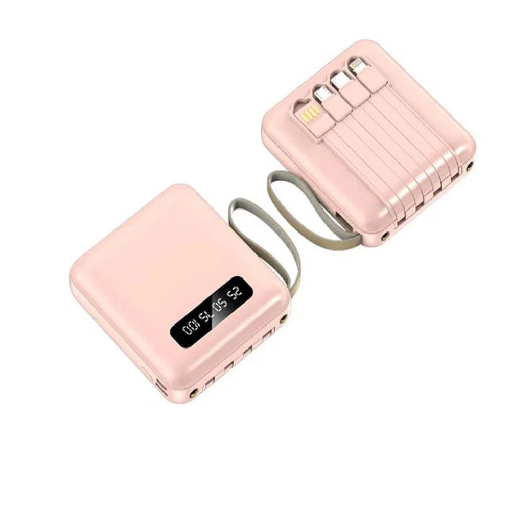 Mini Power Bank 20000mAh With 4 Cable Mobile Phone External Battery Charger for