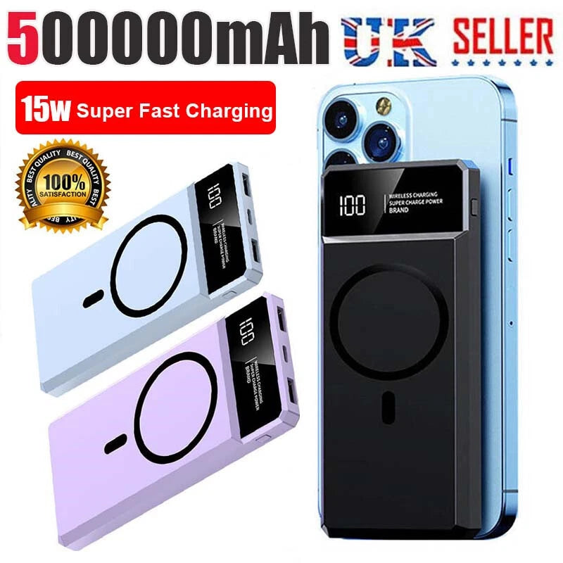 500000mAh Power Bank Magnetic Battery Pack Wireless Charger for iPhone 16/15/14