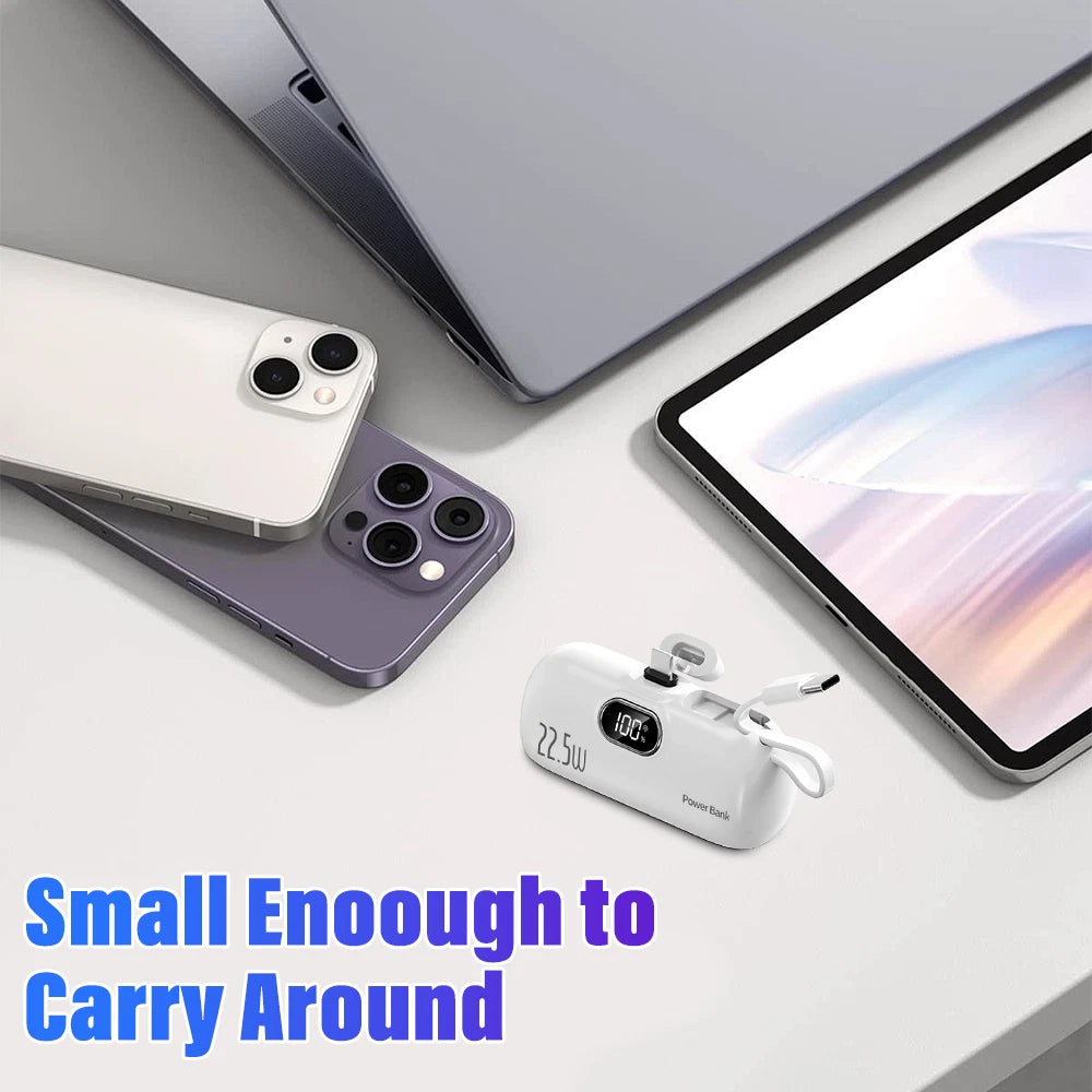 Mini Power Bank Portable 8000mAh Fast Charger USB-C & iPhone Dual Connector NEW