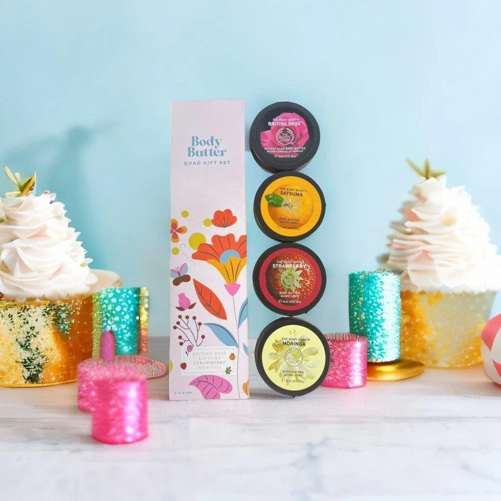 The Body Shop Body Butter British Rose, Moringa, Strawberry, Satsuma 50ml all 4