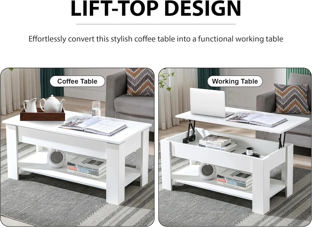 Coffee Table With Storage Lift Top Up Drawer Shelf Wooden Living Room Furniture