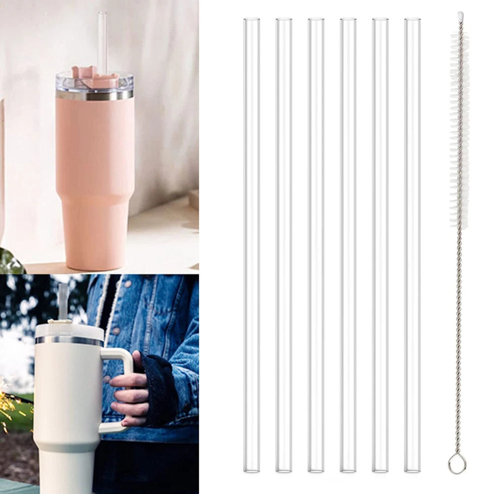 For Stanley Cup 40oz Replacement Straw Reusable Long Straws with Cleaning Brush