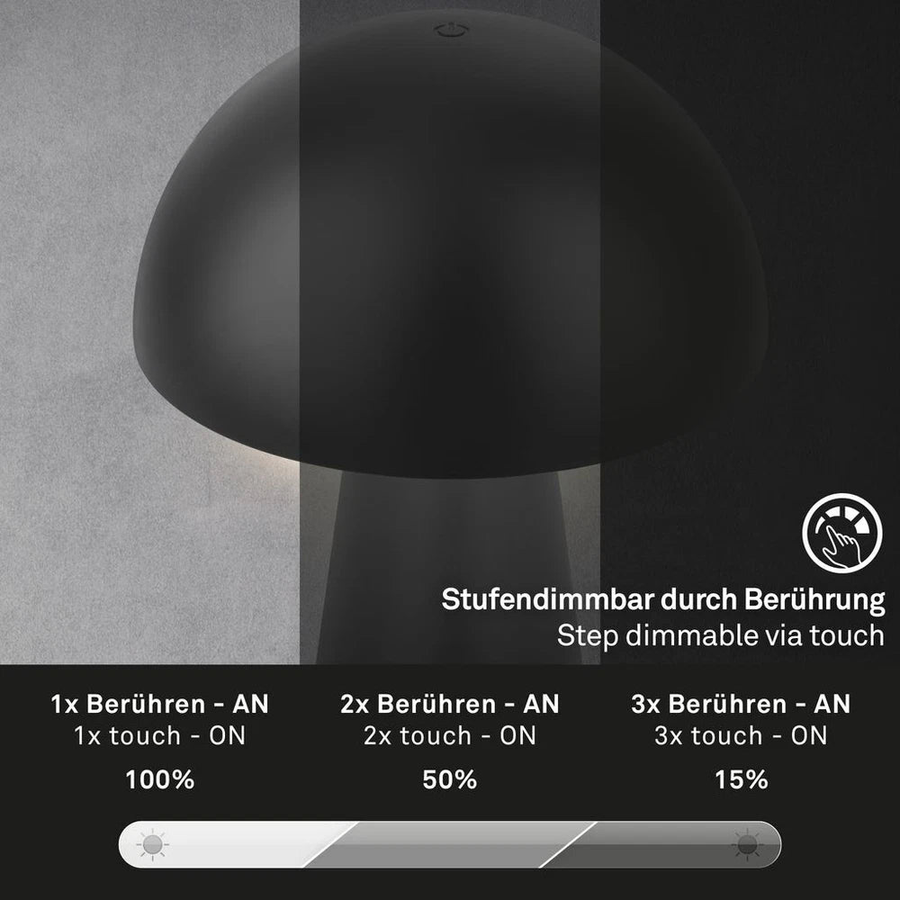 Cordless Rechargeable LED Table Lamp Mushroom Desk IP44 Battery Dimmable Black