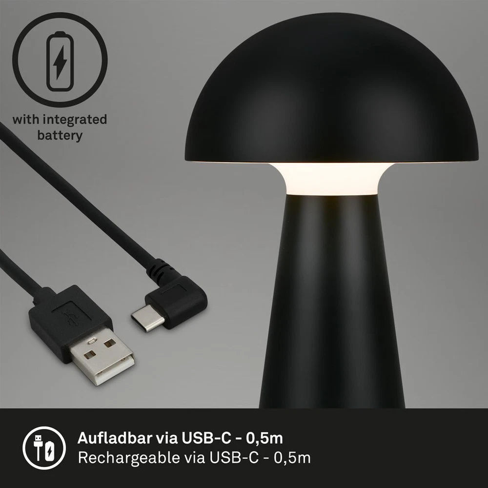 Cordless Rechargeable LED Table Lamp Mushroom Desk IP44 Battery Dimmable Black