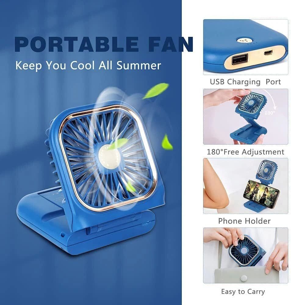 Mini Hand-held Fan， Portable Folding Desk Fan Cooler Cooling USB Rechargeable UK