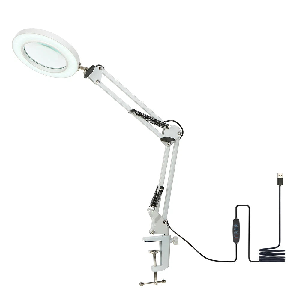 Tomshine Flexible Clamp-on Table Light with 8x Magnifier Swing Arm Dimmable UK