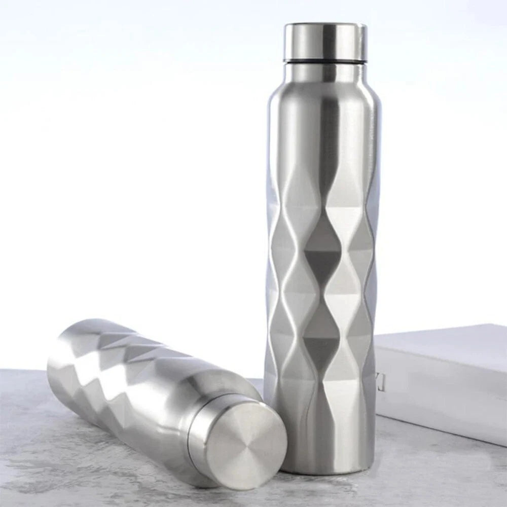Rhombus Pattern 1000ml Stainless Steel Single-wall Large Capacity Water Bottles