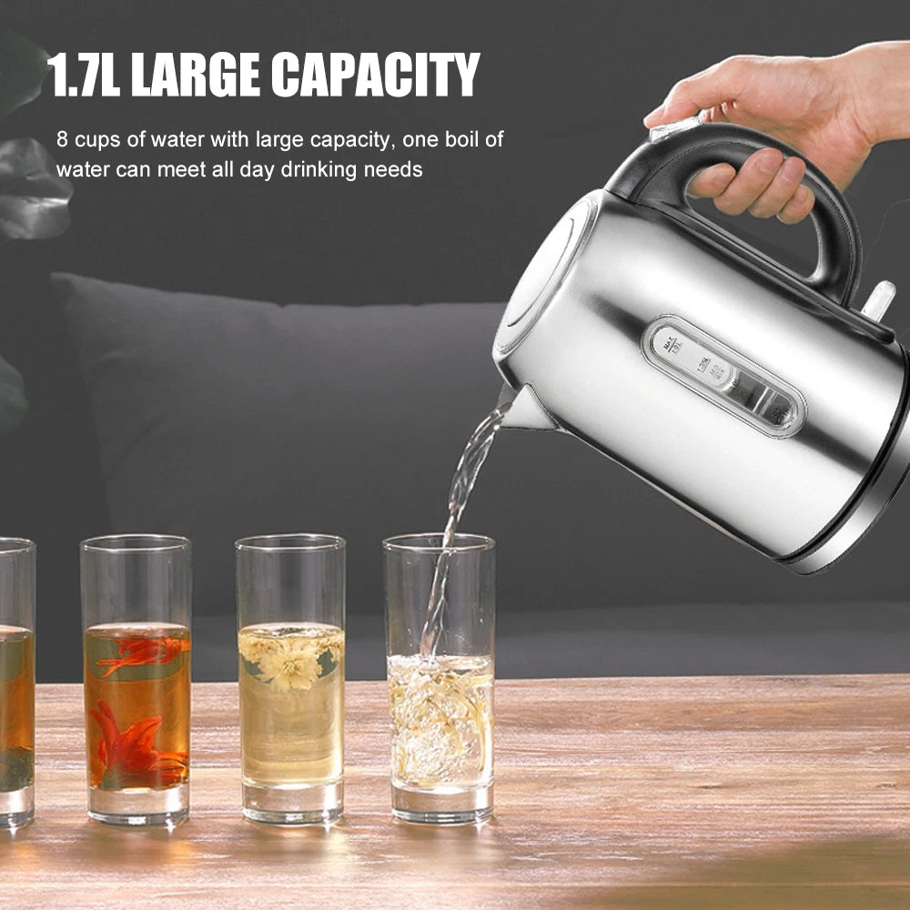 1.7L Electric Kettle Quiet Fast Boil Stainless Steel Jug Overheat Protect 2200W