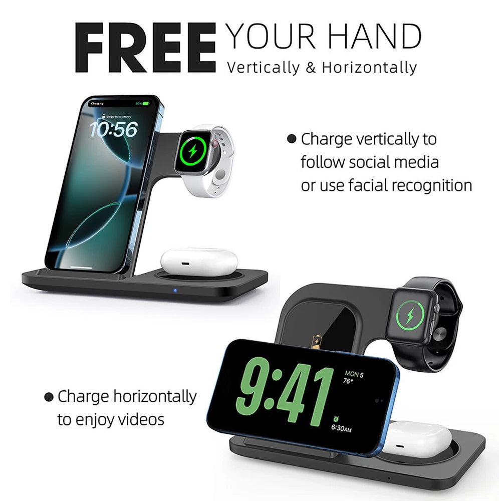 3in1 15W Fast Wireless Charger Dock Charging Station For Apple Watch 9 iPhone 16