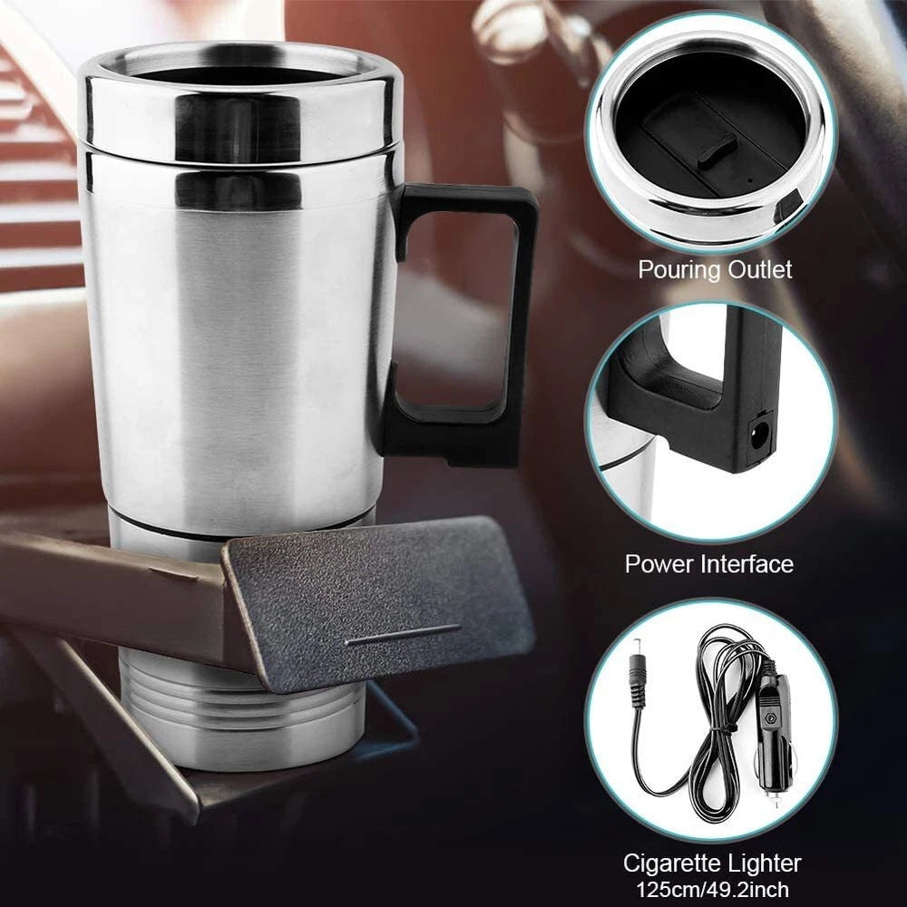 300ml Electric Car Travel Kettle 12V Stainless Steel Car Water Heating Bottle