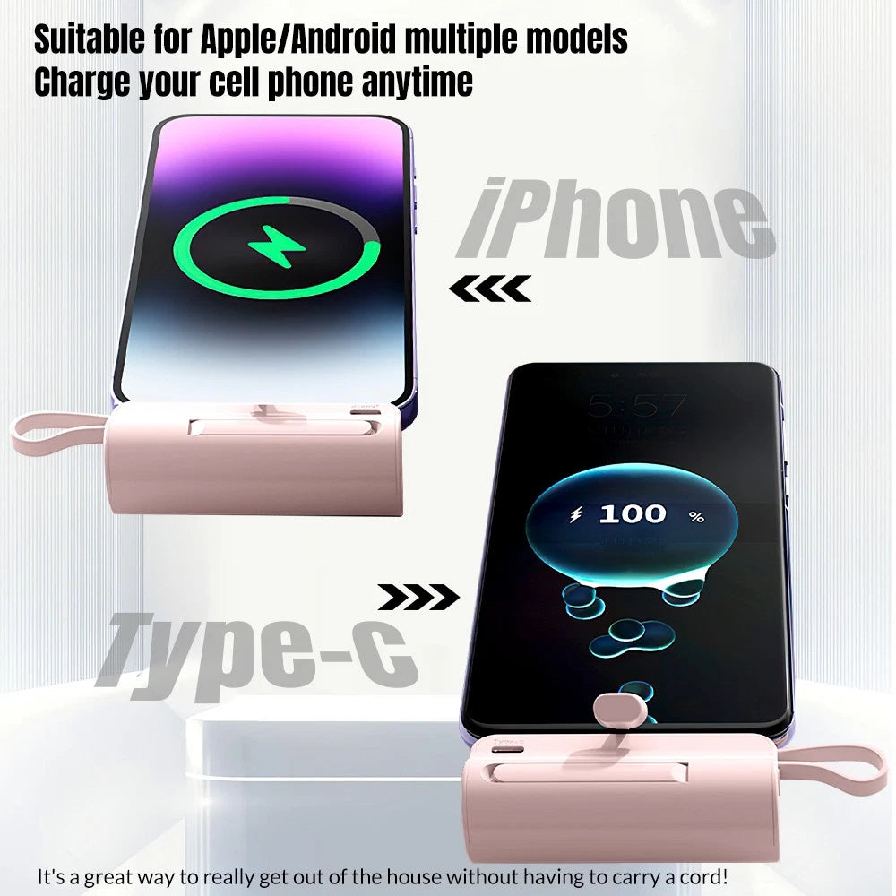 8000mah Mini Power Bank Portable Dual Connector For USB C & iPhone Fast Charger