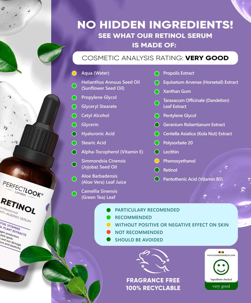 Pure Retinol Serum 0.25% with Hyaluronic Acid, Vitamin E & Natural Ingredients