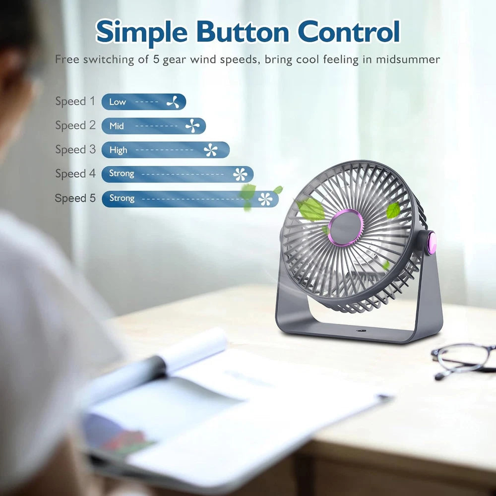 UK 5.9Inch Mini USB Rechargeable Desk Fan Portable Small Quiet Table Cooling Fan