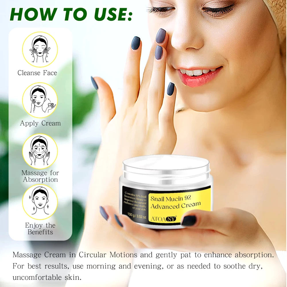 Snail Cream, Snail Mucin 92 Advance Cream, All-in-One Cream - 100ml