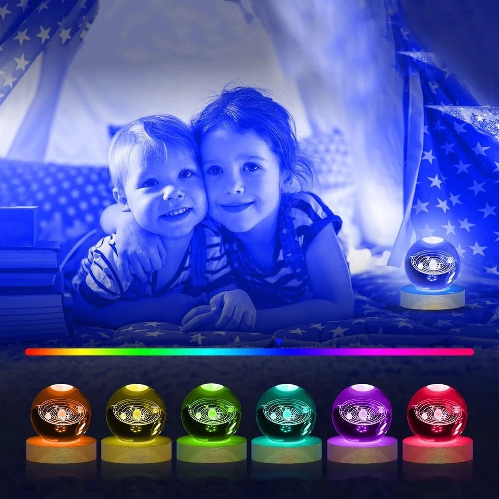 USB 3D Moon Planet Globe Galaxy Night Light LED Crystal Ball Table Lamp Bedside
