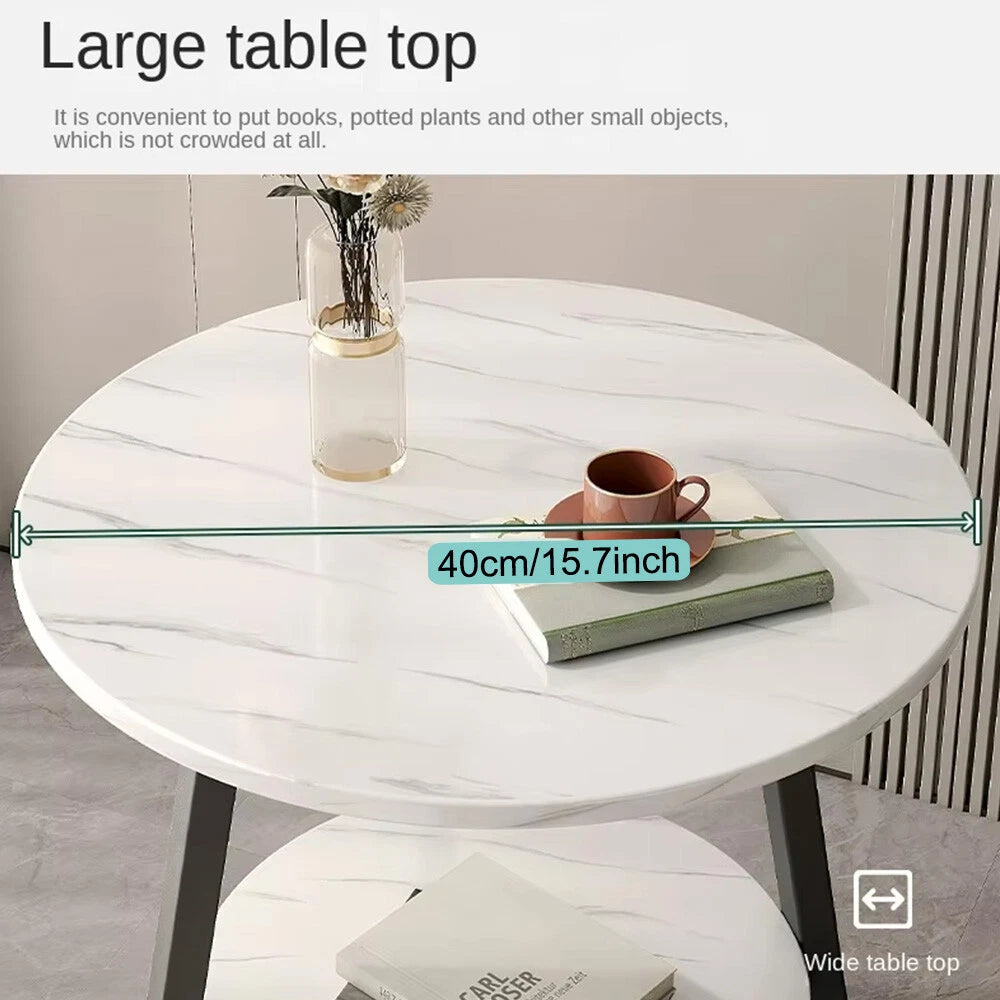 2-Tier Coffee Table Side Table White Marble Effect End Table LivingRoom Round