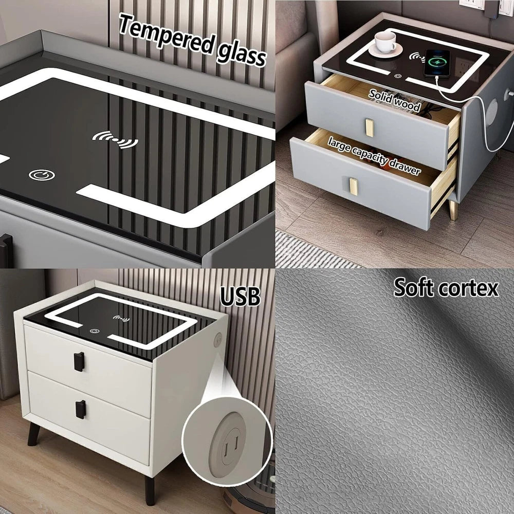 Smart Bedside Table with Light Phone Charging Modern Bedroom Furniture Drawers