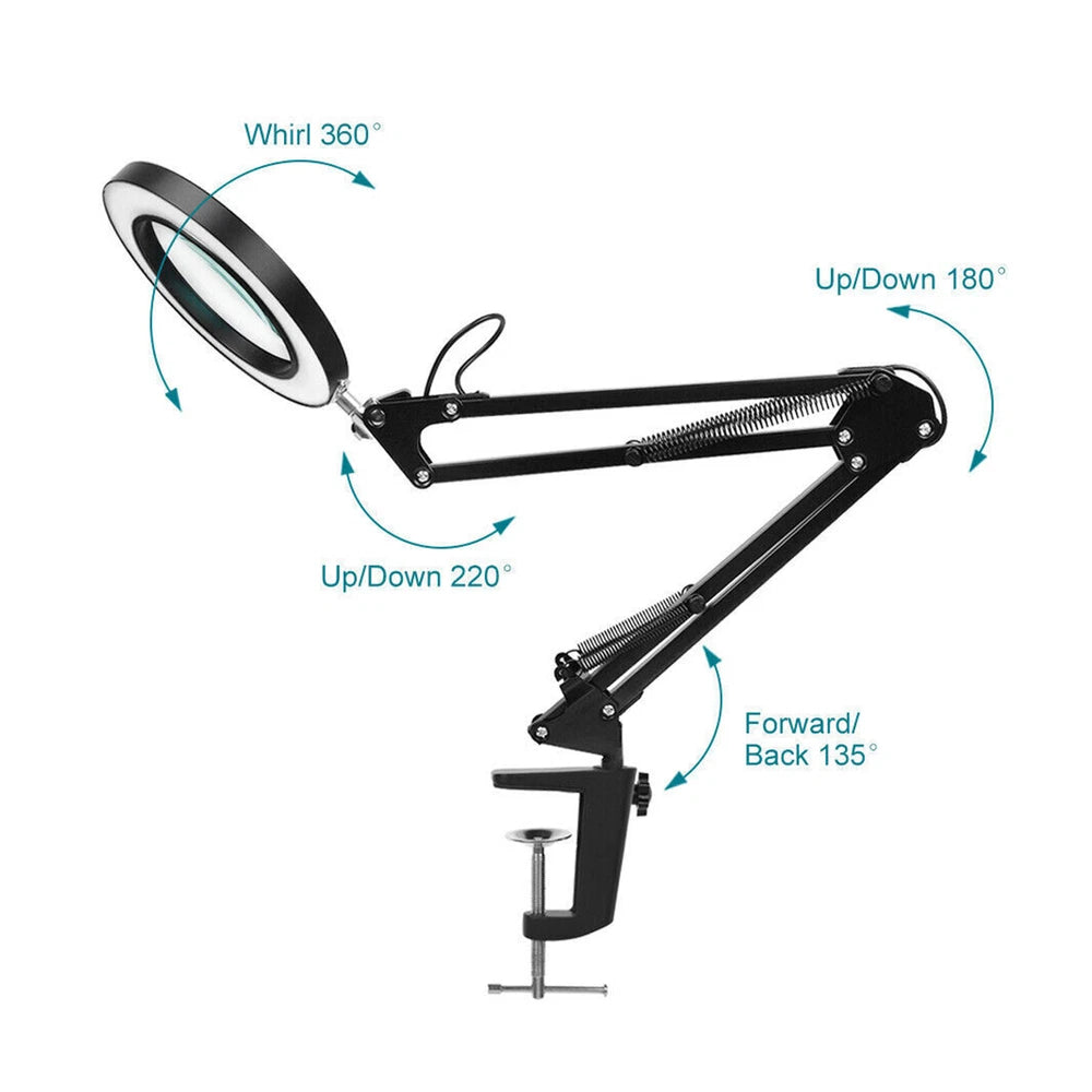 10X LED Magnifier Glass Desk Lamp With Light Stand Clamp Beauty Magnifying Lamp