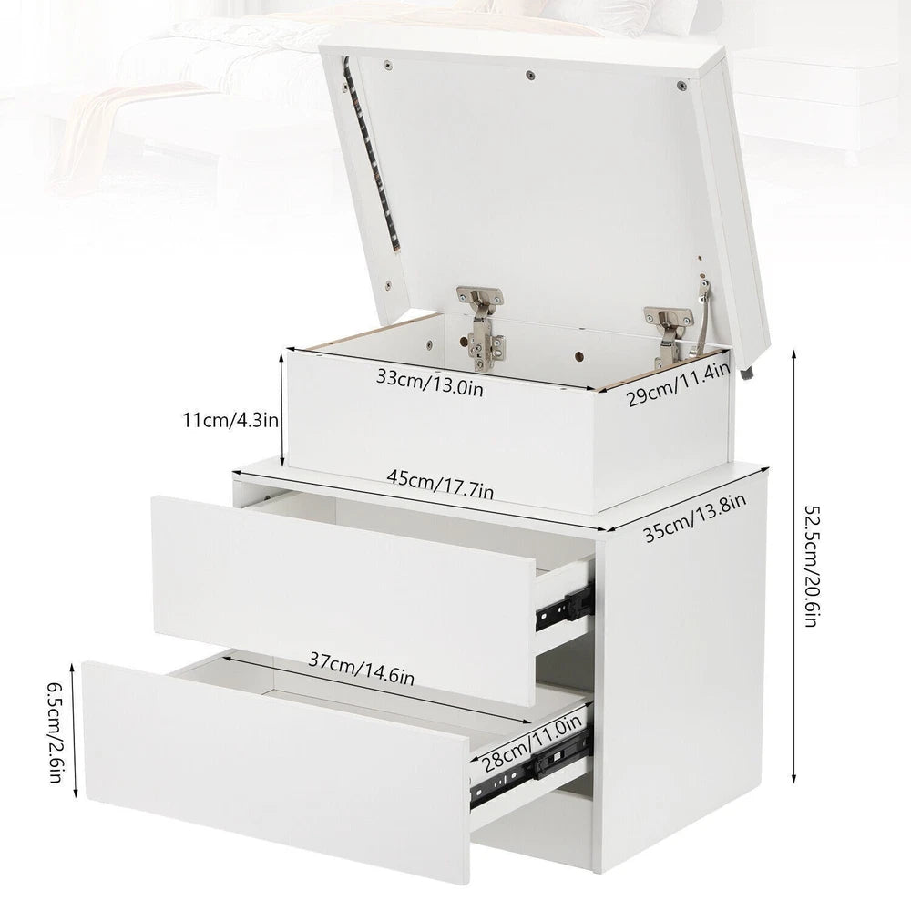 High Gloss 2/3 Drawer Bedside Table Cabinet LED RGB Light Storage Nightstand