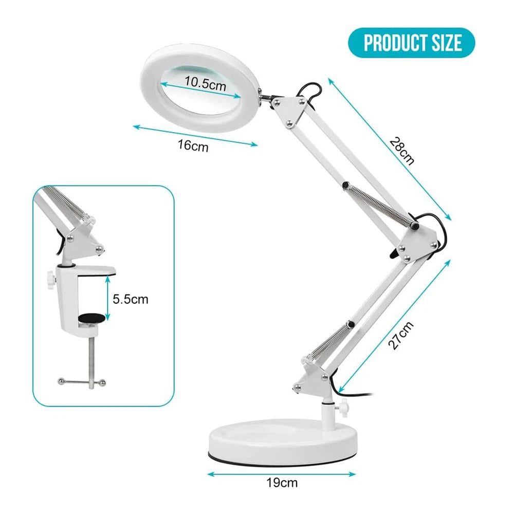 10X LED Magnifier Glass Desk Lamp With Light Stand Clamp Beauty Magnifying Lamp