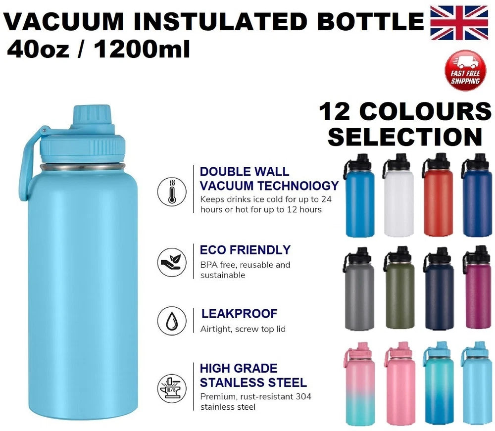 1.2L Water Flask Bottle Stainless Steel Double Wall Vacuum Insulated Thermal