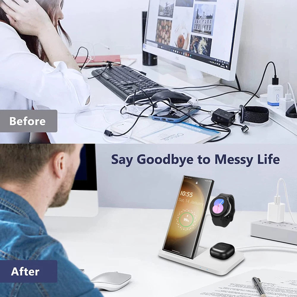 3in1 Wireless Charger Station Dock For Samsung Galaxy Watch 7/6 S25+ S24 Z Flip6