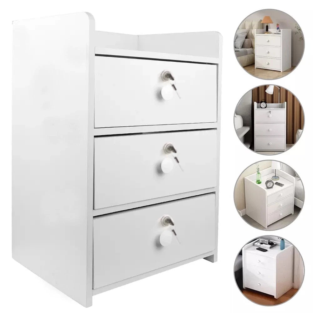 3 Drawer Wooden Bedroom Bedside Cabinet Furniture Storage Nightstand Side Table