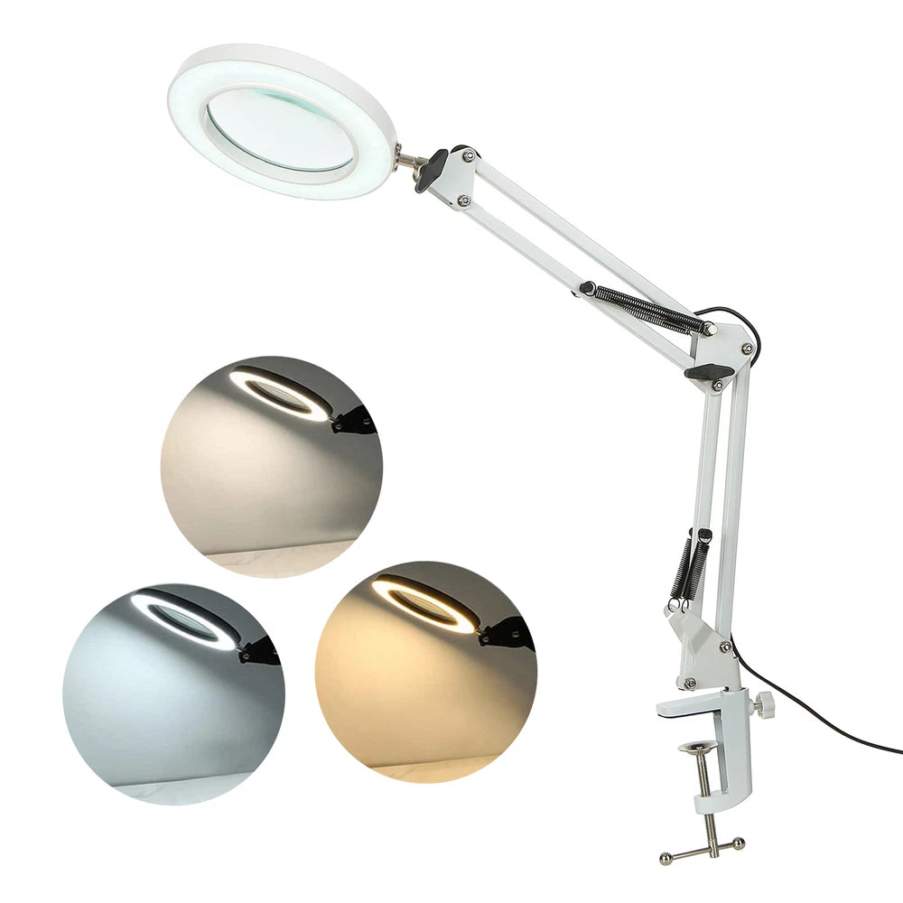 Tomshine Flexible Clamp-on Table Light with 8x Magnifier Swing Arm Dimmable UK
