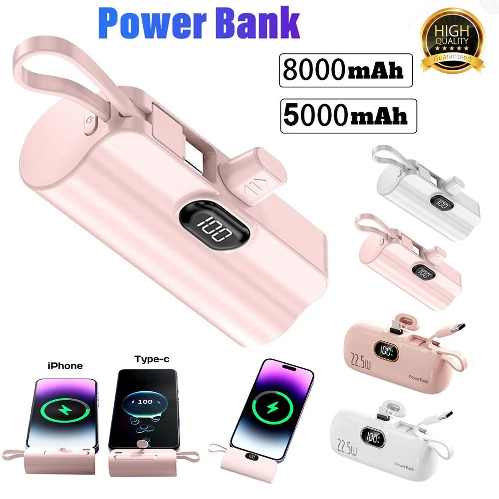 8000mah Mini Power Bank Portable Dual Connector For USB C & iPhone Fast Charger