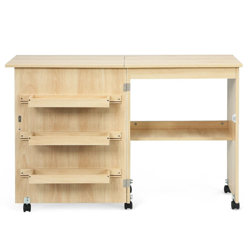 Folding Sewing Table 2 IN 1 Rolling Craft Table Office Desk Workstation