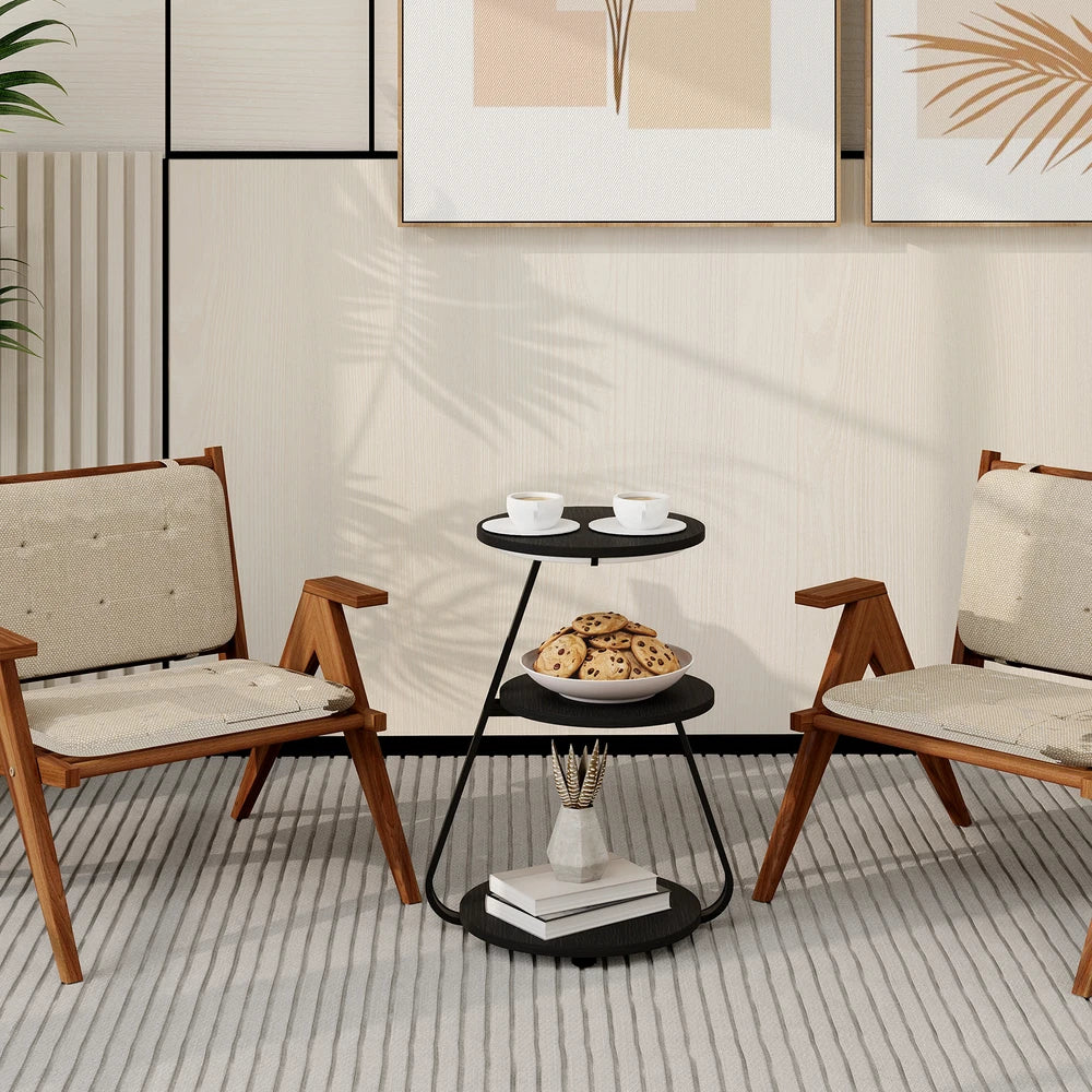 3-Tier Sofa Side Table LED Lighted Bedside Living Room End Table with Storage