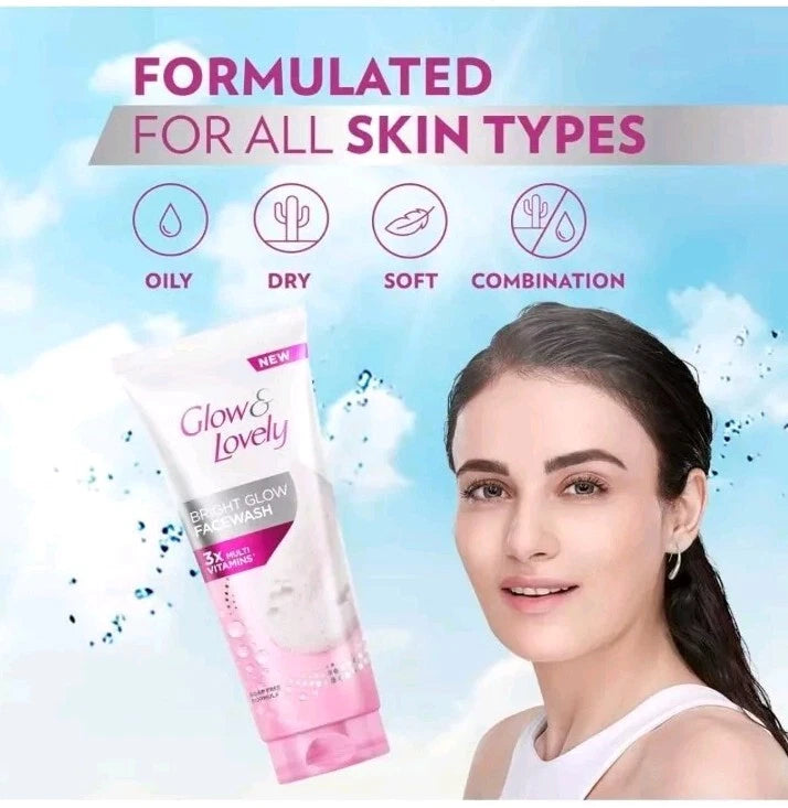 2 X 100g GLOW & LOVELY BRIGHT GLOW FACE WASH 3X MULTI VITAMINS SOAP FREE FORMULA