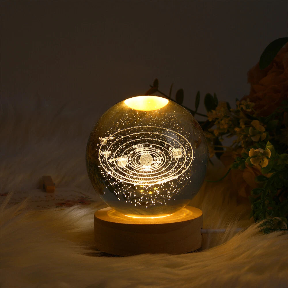 USB 3D Moon Planet Globe Galaxy Night Light LED Crystal Ball Table Lamp Bedside