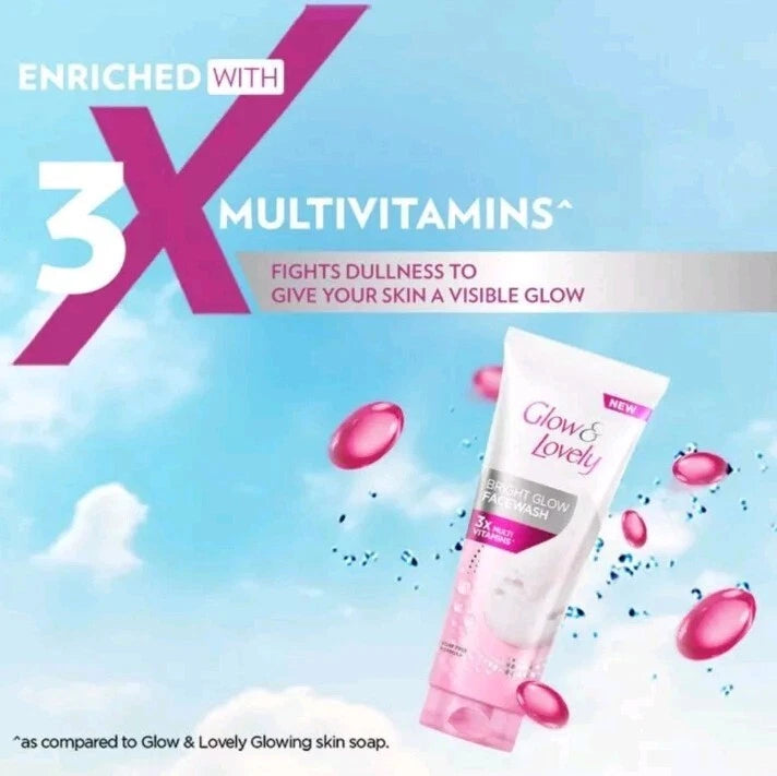 2 X 100g GLOW & LOVELY BRIGHT GLOW FACE WASH 3X MULTI VITAMINS SOAP FREE FORMULA