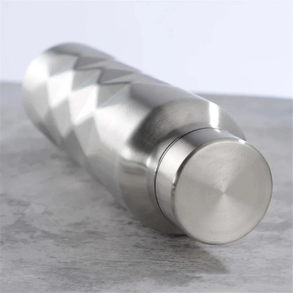 Rhombus Pattern 1000ml Stainless Steel Single-wall Large Capacity Water Bottles