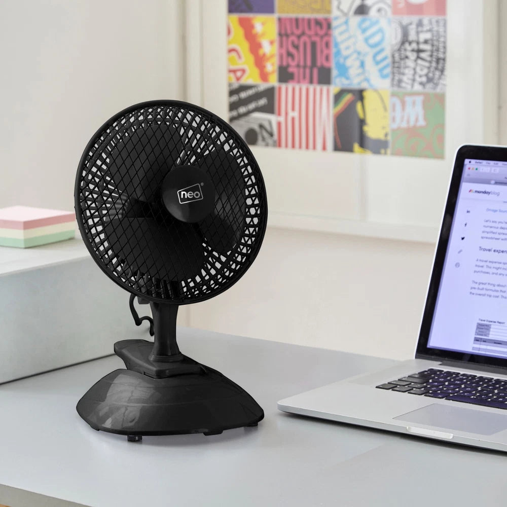 Neo Mini Fan Portable Desktop Clip Base Mount Desk 2 Speed 360 Adjustable Cool