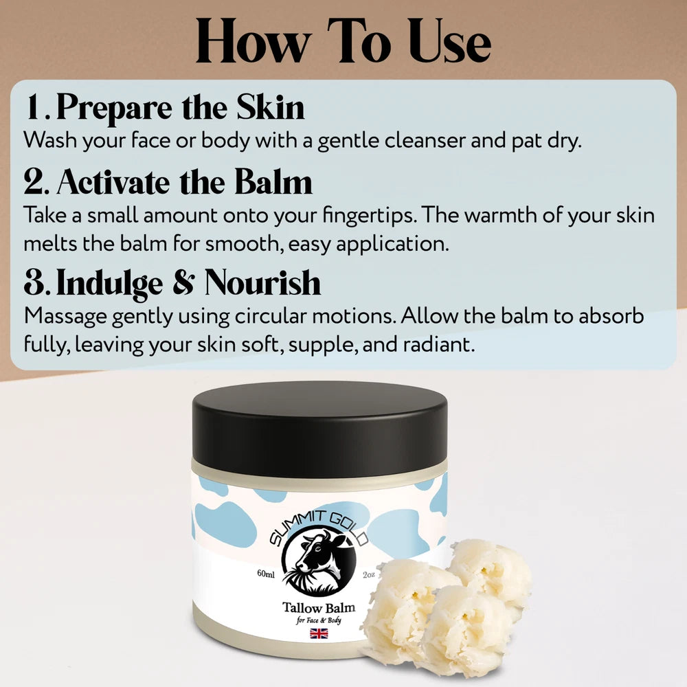 Natural Grass-Fed Beef Tallow Balm Skincare with Jojoba Oil, Honey & Beeswax UK