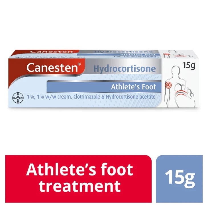 Canesten Hydrocortisone HC Athletes Foot Cream 15g UK Pharmacy