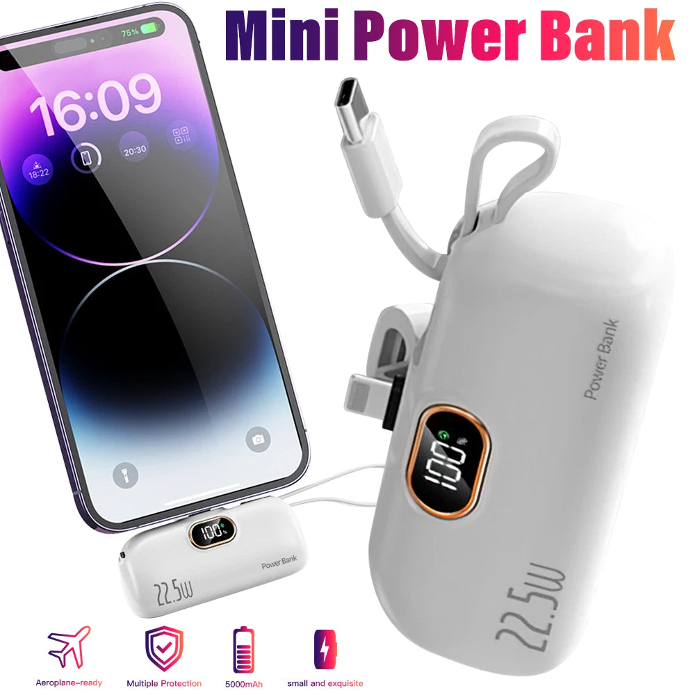 Mini Power Bank Portable 8000mAh Fast Charger USB-C & iPhone Dual Connector NEW