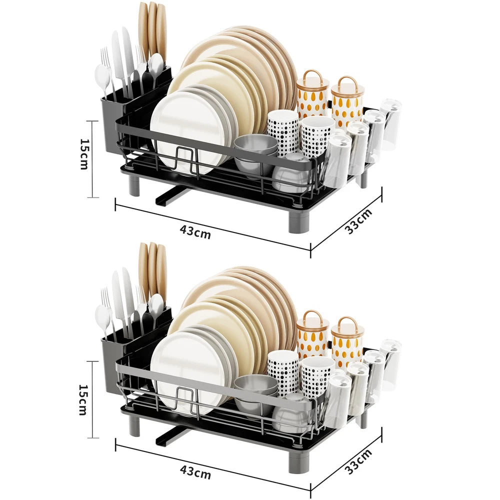 Kitchen Dish Drainer Plate Drying Rack with Drip Tray Cup Cutlery Utensil Holder