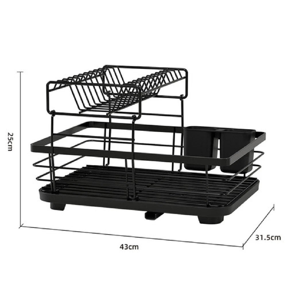 2-Tier Dish Drainer Rack with Drip Tray Cutlery Holder Plate Rack Kitchen Sink