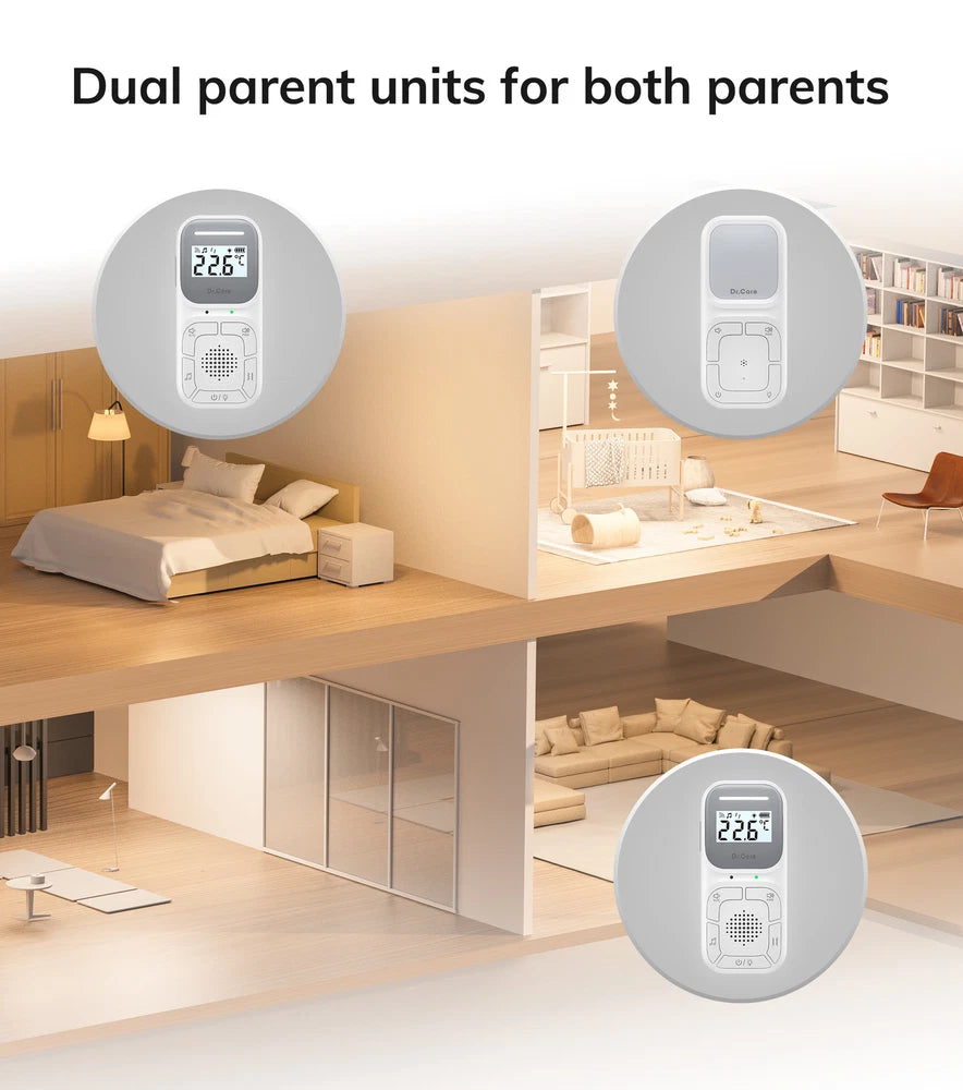 Dr.Care Digital Audio Baby Monitor 2 Way Talk,Vox,8 Lullabies,Nightlight,1000ft