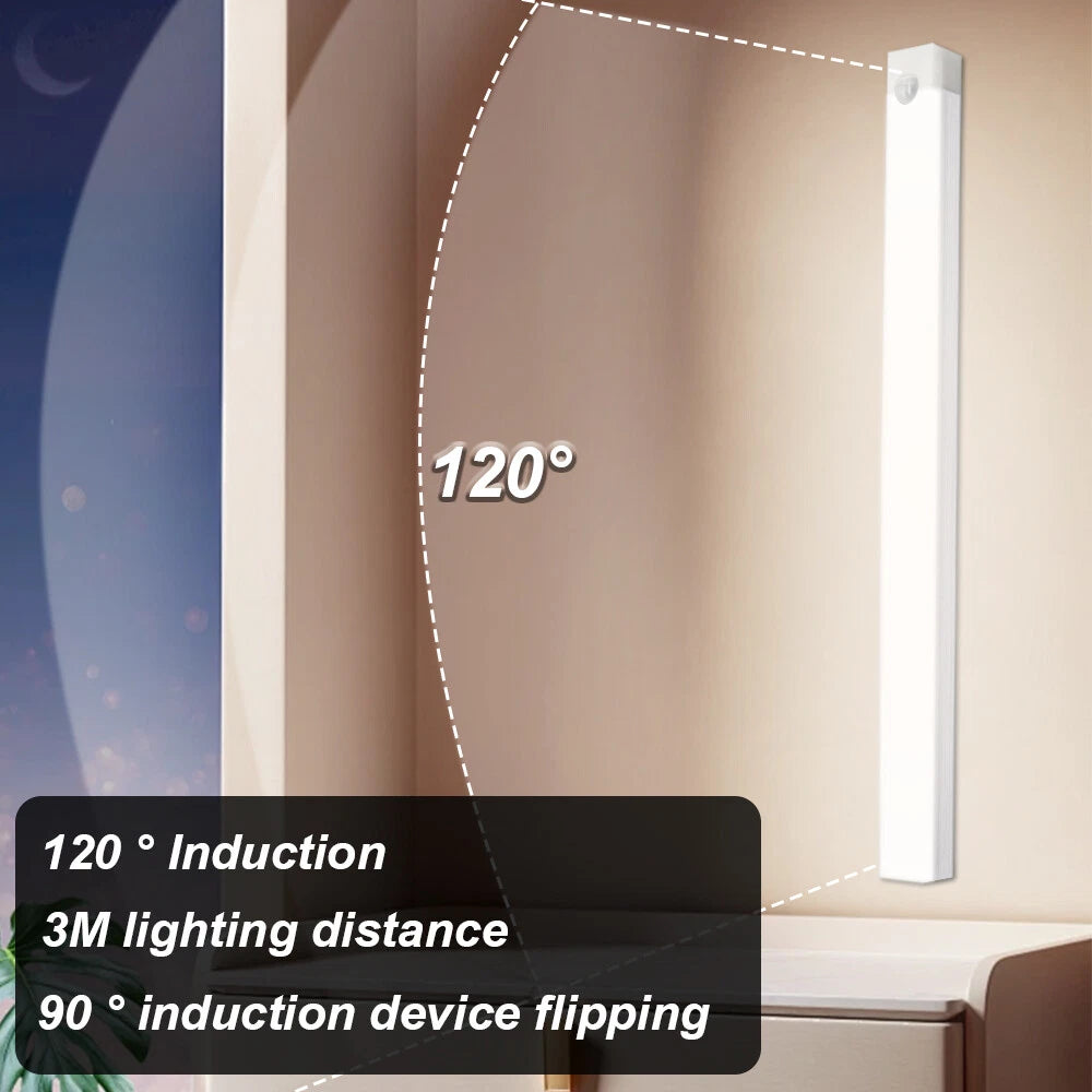LED PIR Motion Sensor Strip Light Rechargeable Magnetic Cabinet Closet Lamp