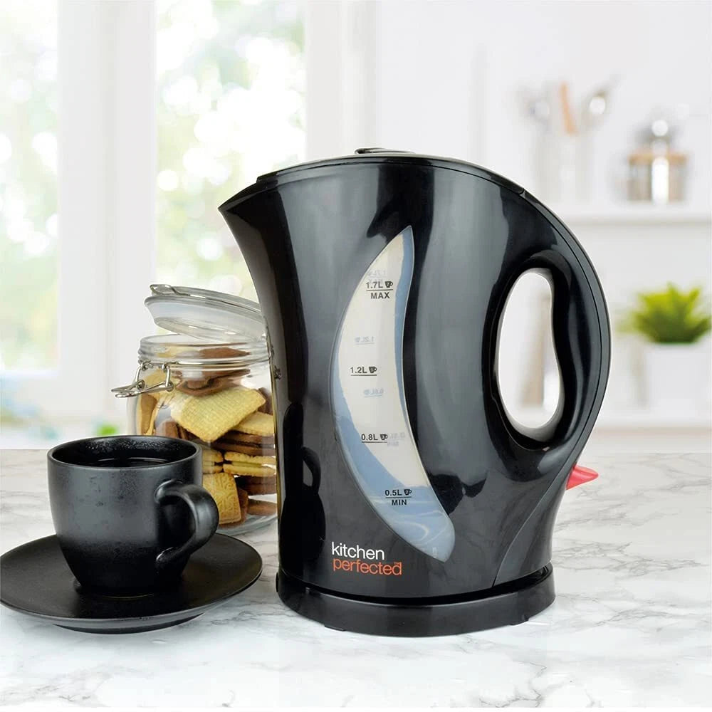 Black 1.7 Litre 2200w Cordless Fast Boil Electric Jug Kettle Washable Filter