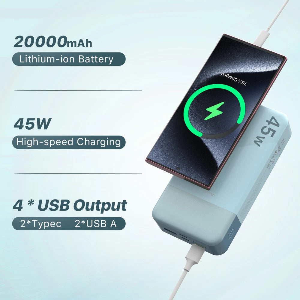Power Bank 20000mAh 45W PD3.0 Charger External Battery Backup For Mobile Phone