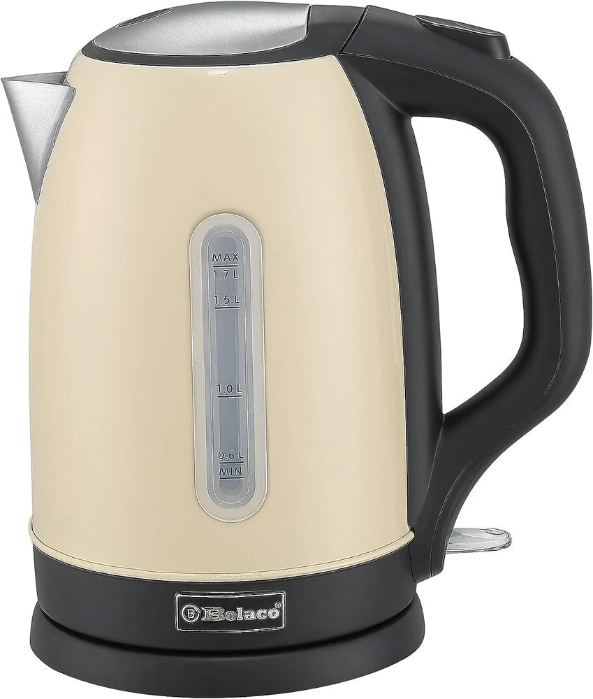 Belaco Electric Kettle Stainless Steel 1.7L,  2200w Fast Boil Cordless 360°