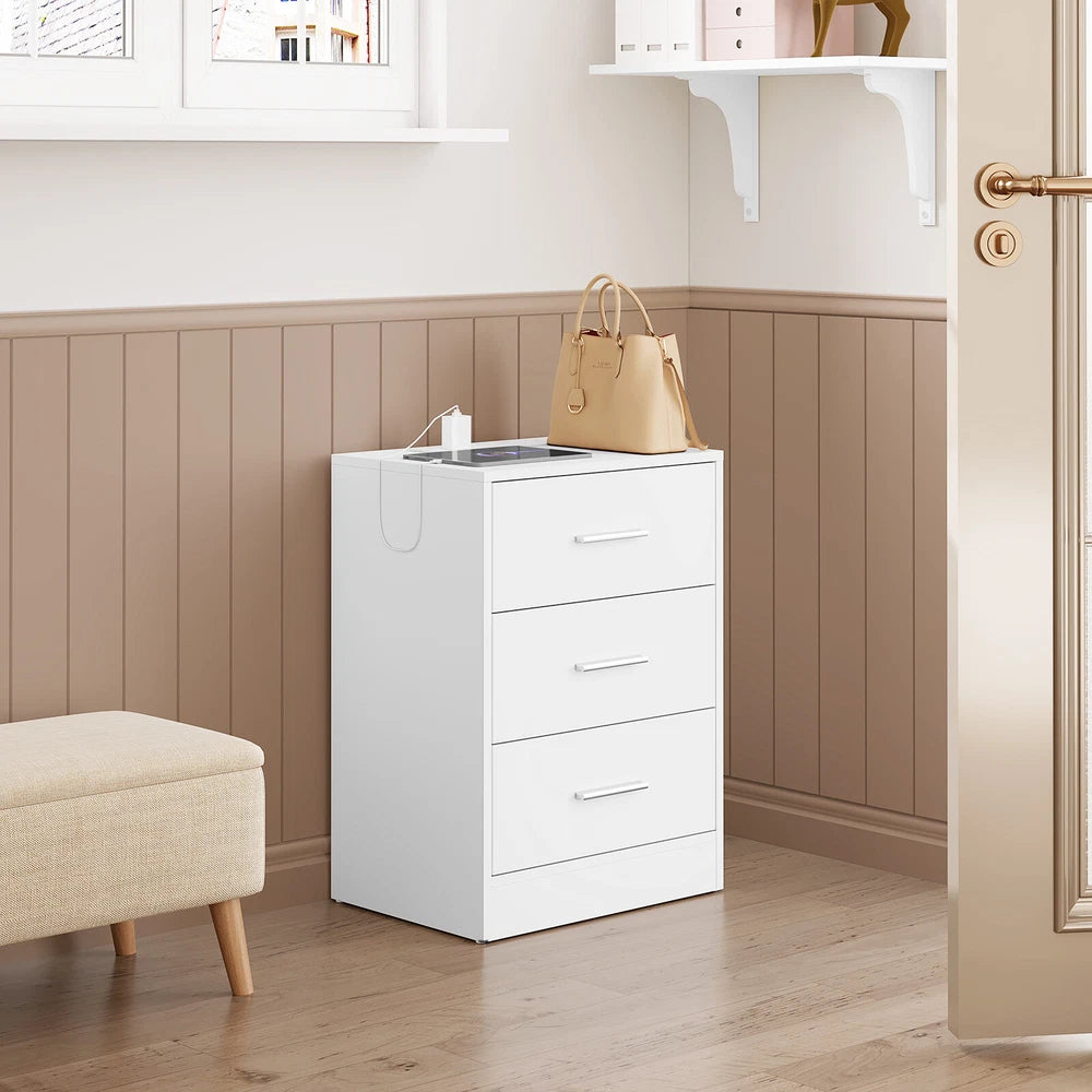 1/2x Bedside Table Cabinets w/ Charging Station Nightstand Storage Unit 3 Drawer