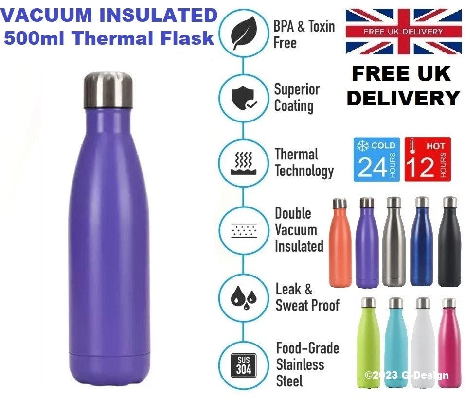 500ml Stainless Steel Water Bottle Double Wall Vacuum Insulated Thermal Flask