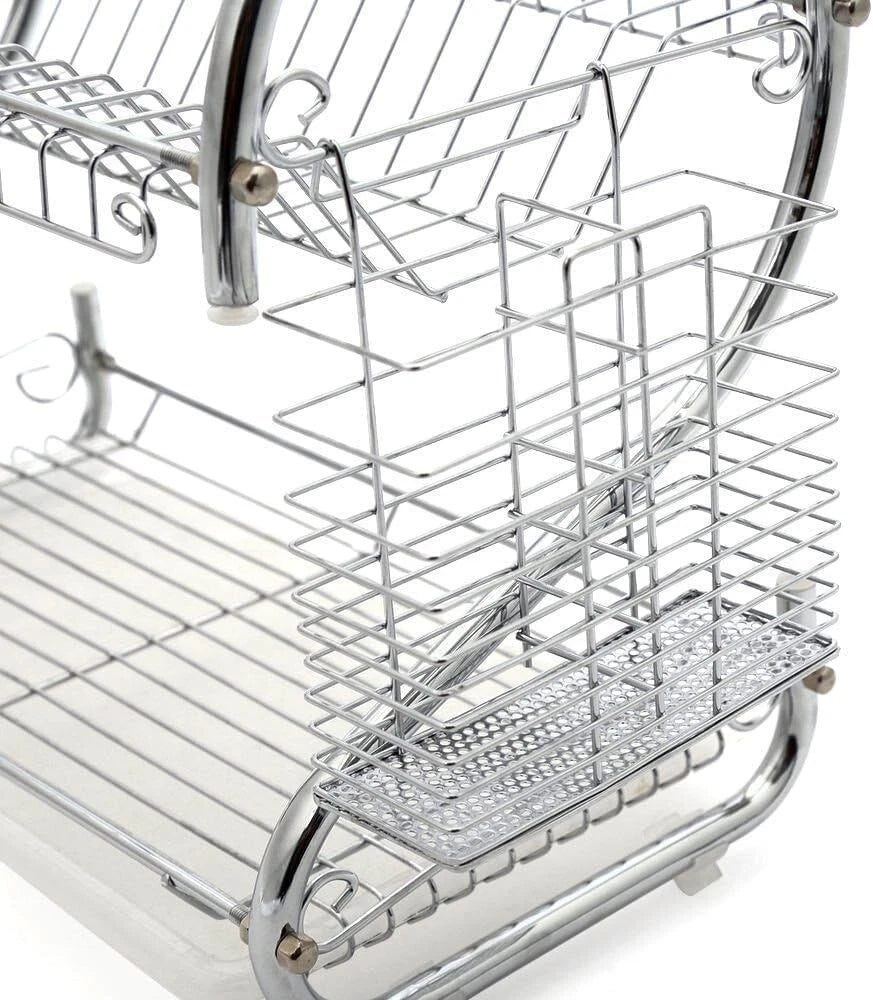 2 Tier Dish Drainer Rack With Drip Tray Kitchen Drying Rack Bowl Plate Holder