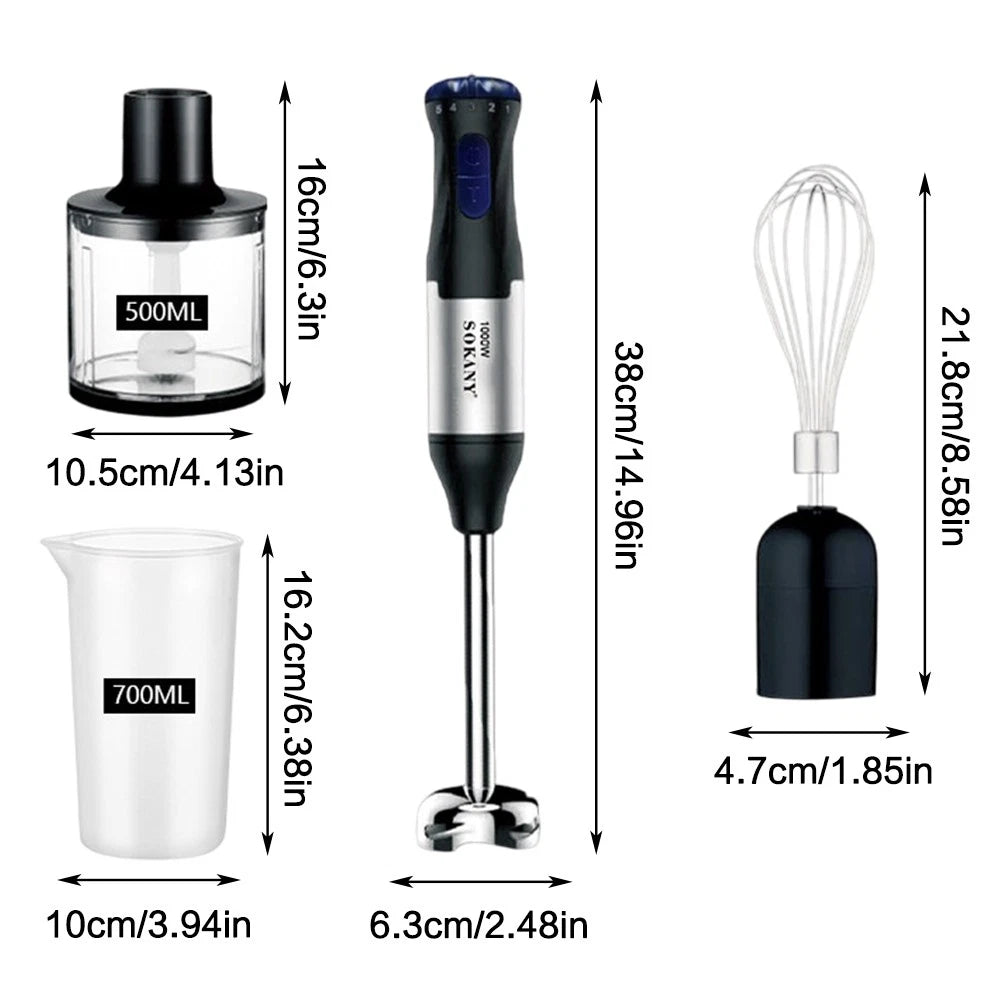 4 in 1 1000W 5 Speed Powerful Hand Held Electric Food Blender Mixer Stick UK